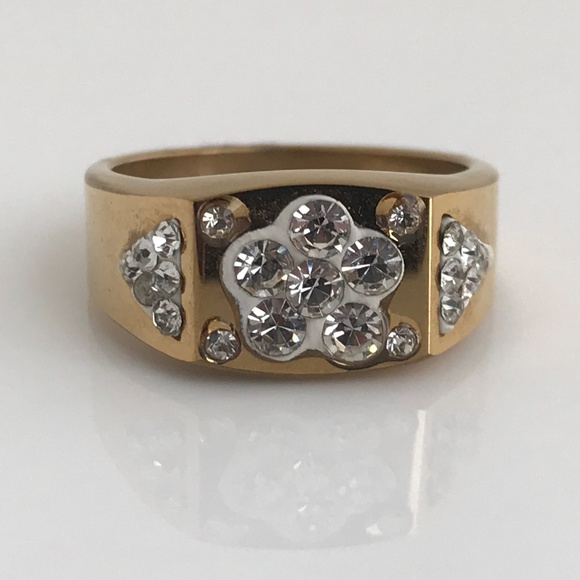 Men Ring Gold Tone Crystal Accents Fashion Jewelry - Picture 8 of 8